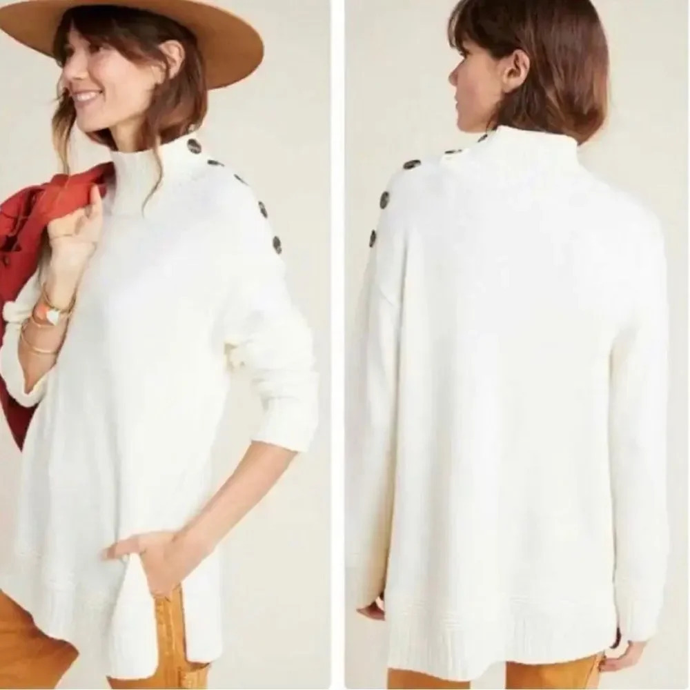 NEW Anthropologie Margarita Tunic Sweater Button Neck Cream xsmall